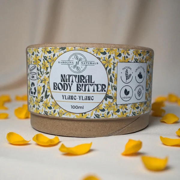 Natural ylang ylang body butterbody butter in biodegradable packaging – vegan and deeply hydrating