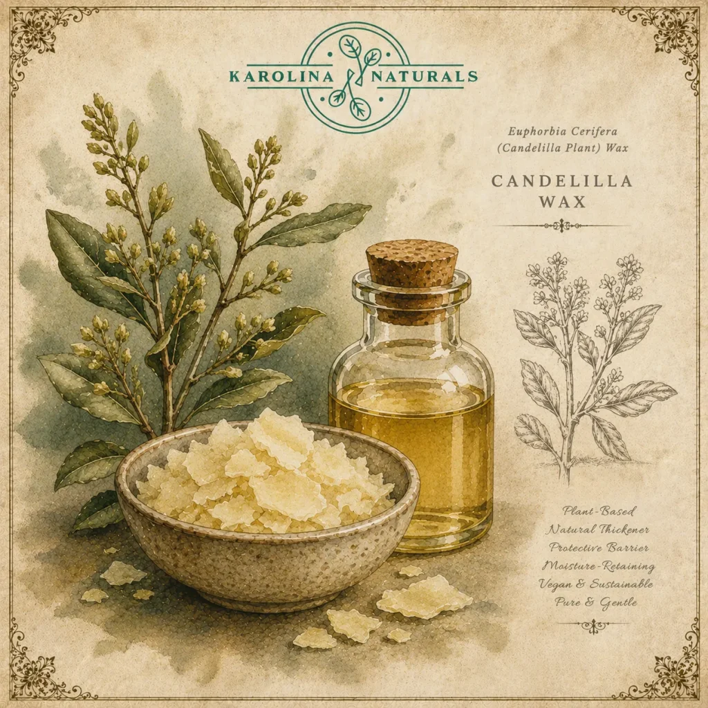 Vintage apothecary illustration of candelilla wax botanical skincare ingredient