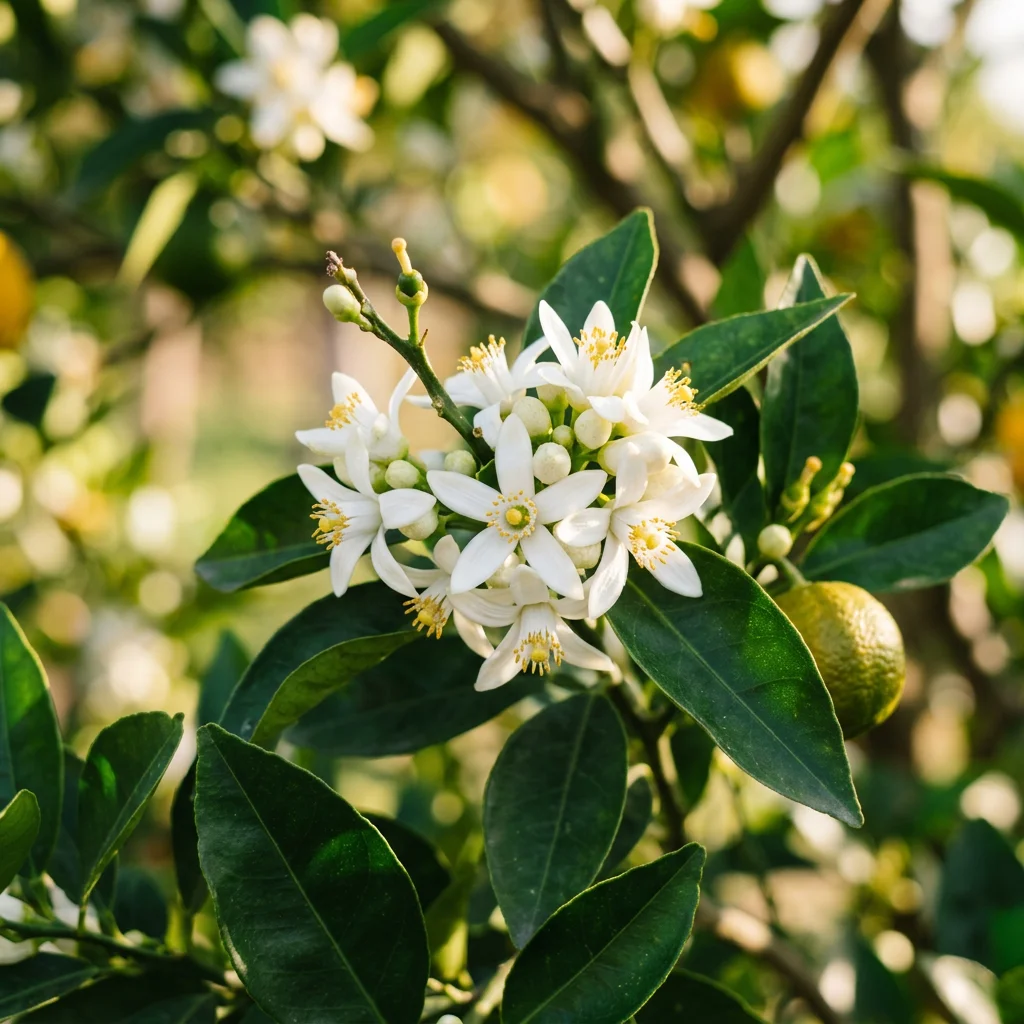 Close-up of white flowers from the bitter orange tree